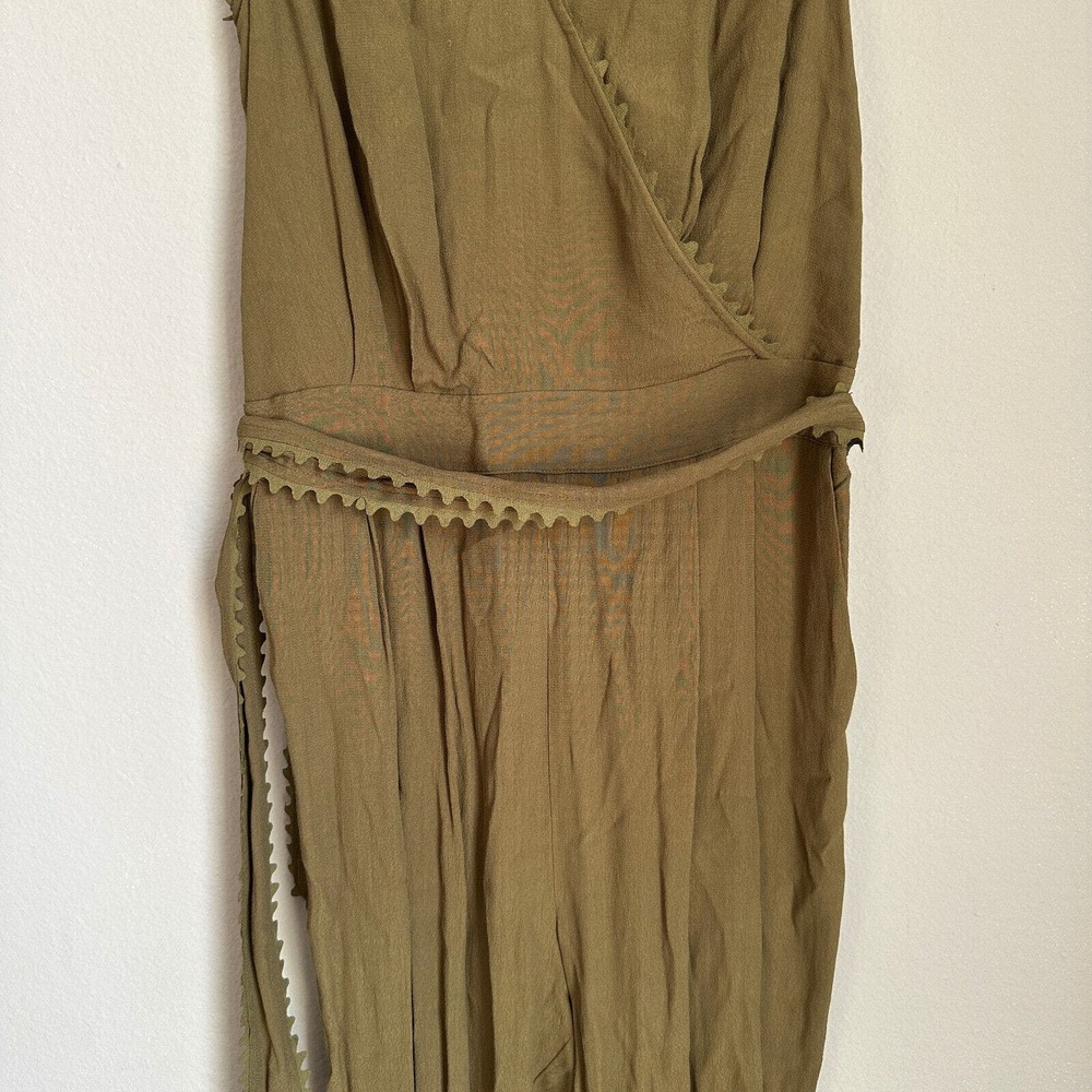 Anthropologie Leifsdottier Olive Green Jumpsuit Sani Lace Belted Waiste Size 8 - Picture 4 of 15
